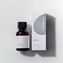 Load image into Gallery viewer, A glass bottle of 'sekishin' diffuser oil next to its packaging box, with the brand name 'elemense' visible on both the bottle and box.
